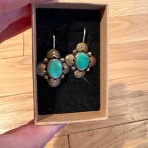 Bronze Earrings with Green Stone